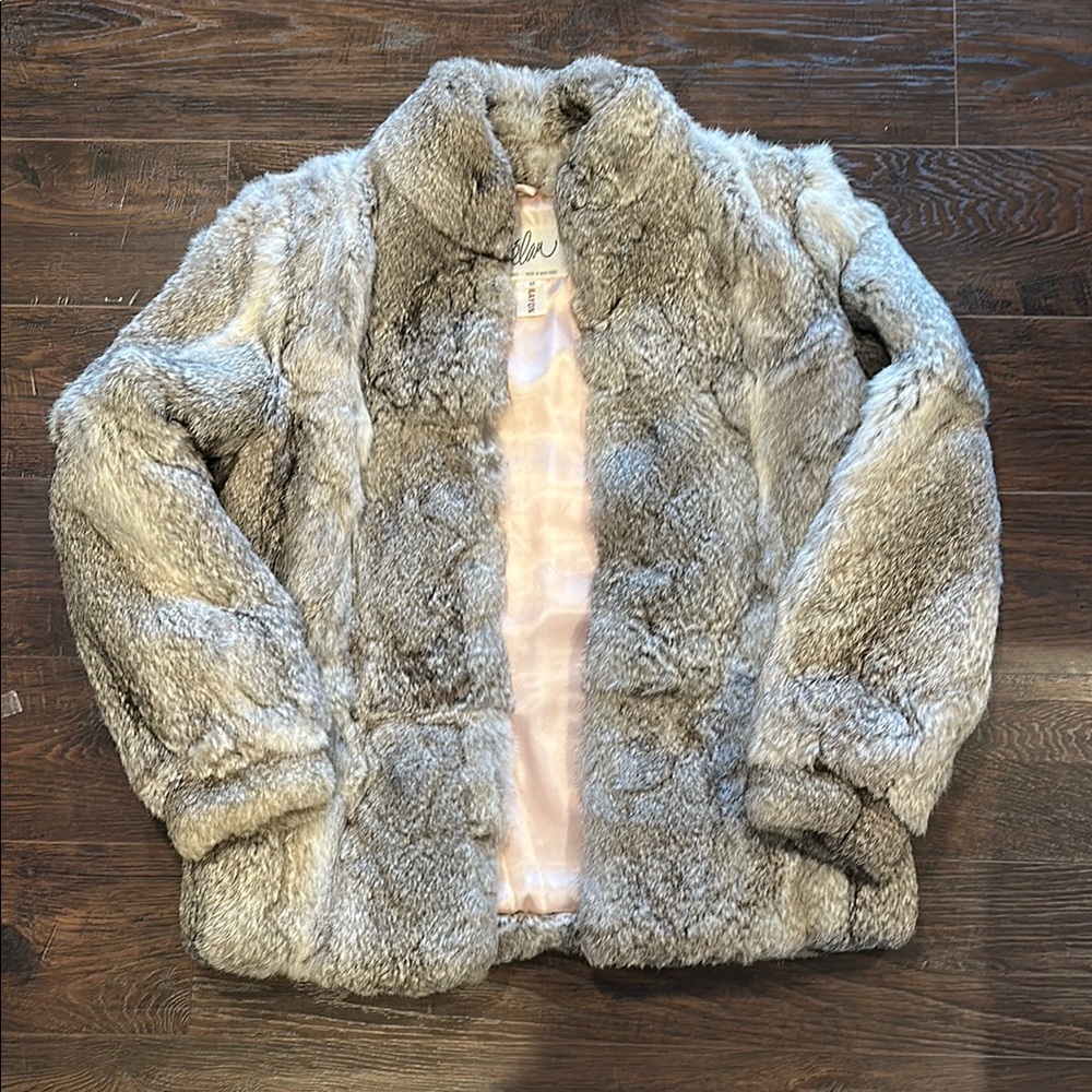 Vintage Elan Genuine Rabbit Fur Jacket Coat Gray M
